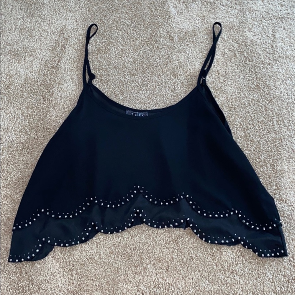 Boutique Beaded Trim Cropped Tank Top